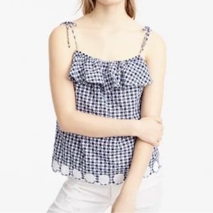 NWOT Jcrew tie straps 100% cotton gingham top with embroidered hem.